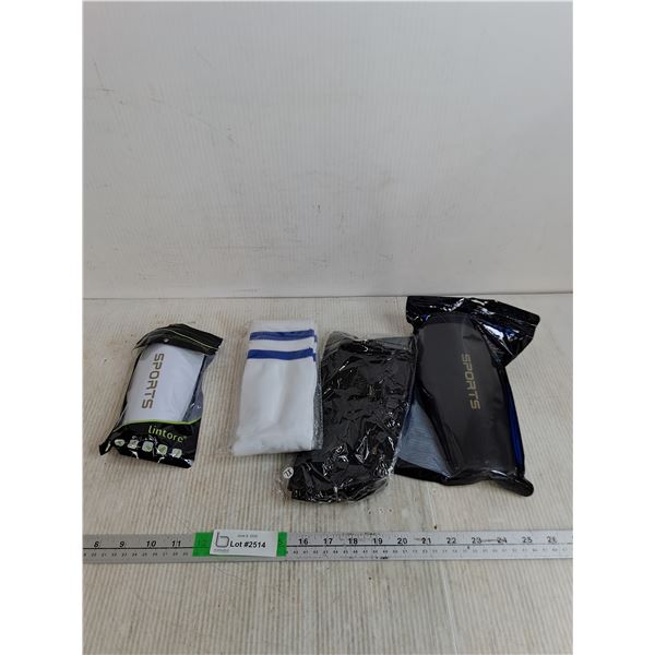 (2) Pairs Of Shin Guards With Sleeves Up To Size XL, Pair Of Knee High Socks