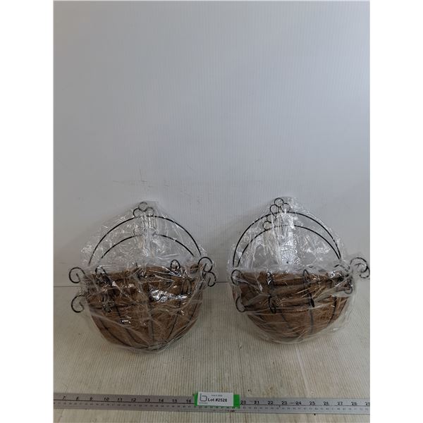 (2) Packs Of (2) Metal Wall Hanging Half Circular Planter Baskets 10 Diameter