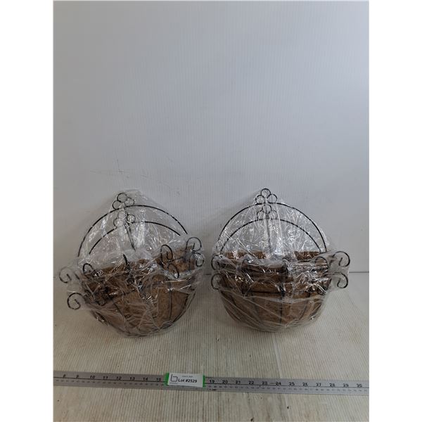 (2) Packs Of (2) Metal Wall Hanging Half Circular Planter Baskets 10 Diameter