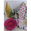 Image 2 : Decorative Serving Trays 16'x8.5', Picture Frame As Is 5"x7"Party Hats, Spray Bottle, Vase 7" Diamet