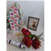 Image 3 : Decorative Serving Trays 16'x8.5', Picture Frame As Is 5"x7"Party Hats, Spray Bottle, Vase 7" Diamet
