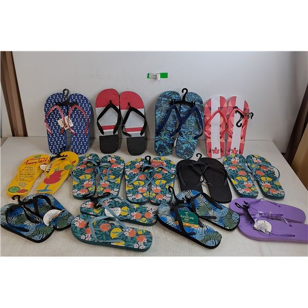 Various Pairs Of Kids, Women, And Mens Flipflops From Kids Size 13/1 To Mens L (Size 10/1)