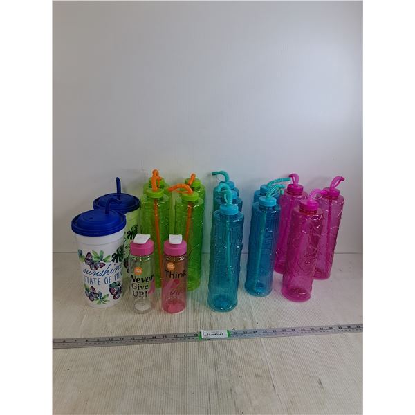 (16) Mostly Beach Themed Water Bottles Up To 9.5" H x 5" D
