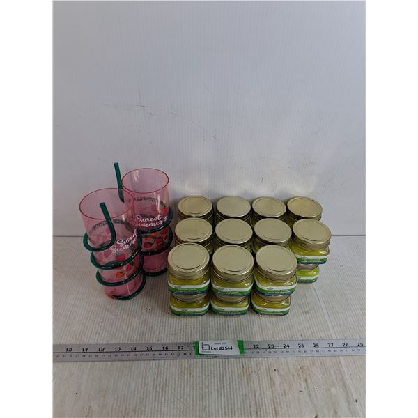 (2) Summer Themed Cups 8"x3",  (22) Citronella Candles