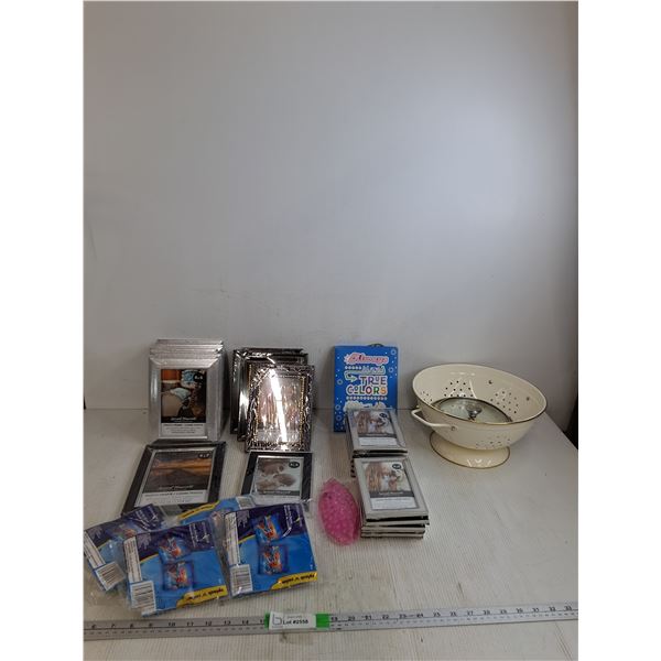 Various Sized Picture Frames Up To 5"x7", (4) Pairs Of Kids Swim Arm Bands, Round Strainer 11"