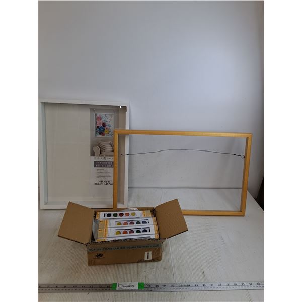 Shadow Box 14"x18", Open Wooden Frame 24"x15", Box Of (24) Rafters Square Watercolor Painting Kits