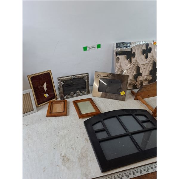 (7) Picture Frames, (1) Photo on Stretched Canvas, (1) Small Shelf