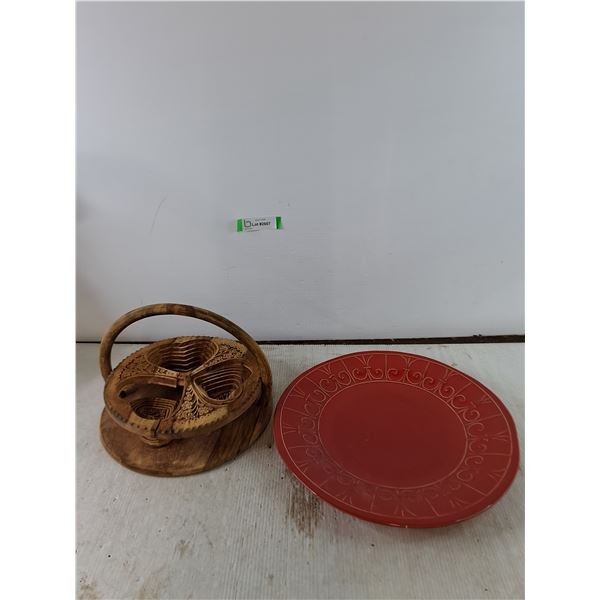 Wooden Cup Carrier As-Is, Swert Ceramics Platter