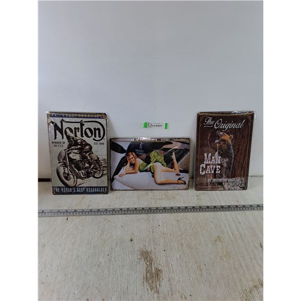 (3) Metal Signs, Norton, Man Cave, Naked Fanny