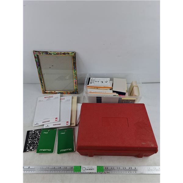Picture Frame, Assorted Notepads & Notebooks, Plastic Case
