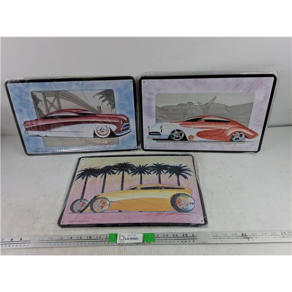 (3) Cooltinart Vintage Car Metal Signs 16" x 12"