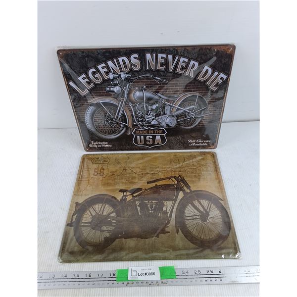 (2)  Motorcycle Wall Metal Signs 16" x 12"