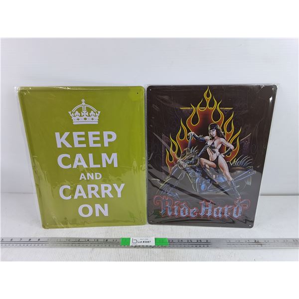 Ride Hard & Keep Calm & Carry On Wall Metal Signs 16" x 12"