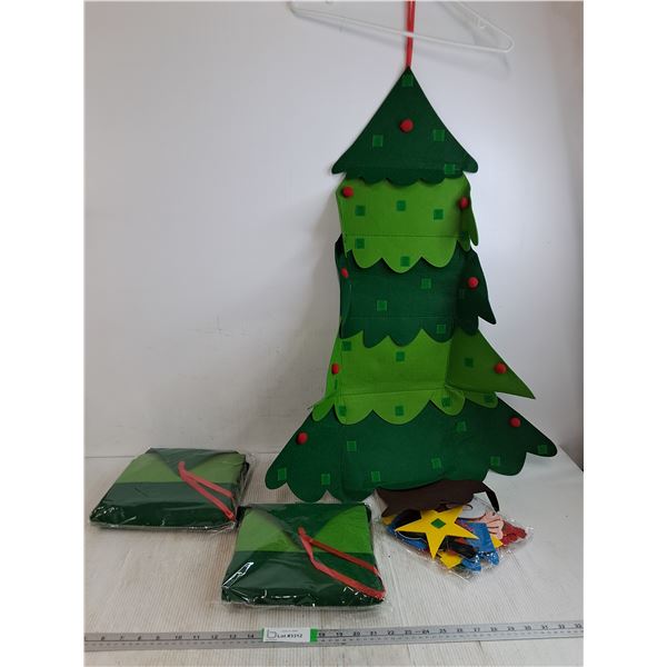 (3) Hanging Felt Christmas Tree With (32) Detachable Ornaments 3.3ft Sealed