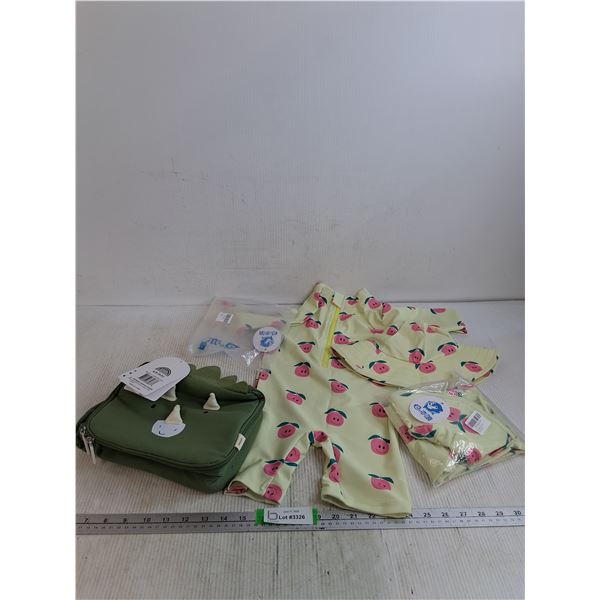 Uninni Kids Lunch Kit Dinosaur Themed, (2) Infant/Toddler Swimwear All Appears New