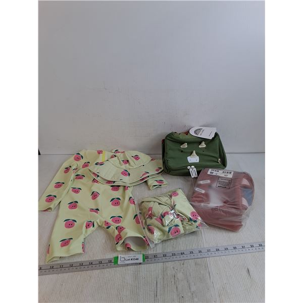 (2) Uninvited Kids Lunch Kit Dinosaur And Fox Themed, (2) Infant/Toddler Swimwear All Appears New