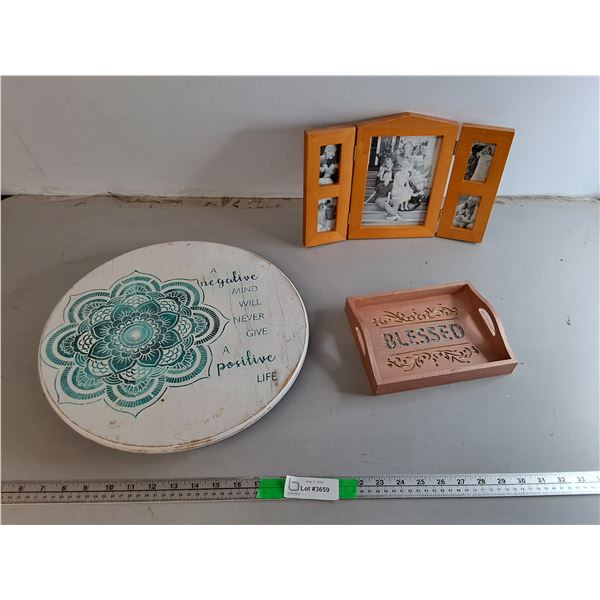 Rotating Storage Tray 15", Photo Frame, & 'Blessed' Sign