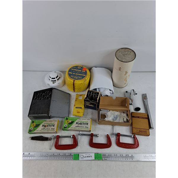 Drill Bits, Chisel, C Clamps, Adhesive Clay, Pocket Knife, Rope, Misc