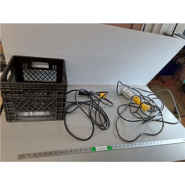 Trouble Light- Powers On, Extension Cord & Plastic Milk Crate 13" x 13" x 11" Can't Ship