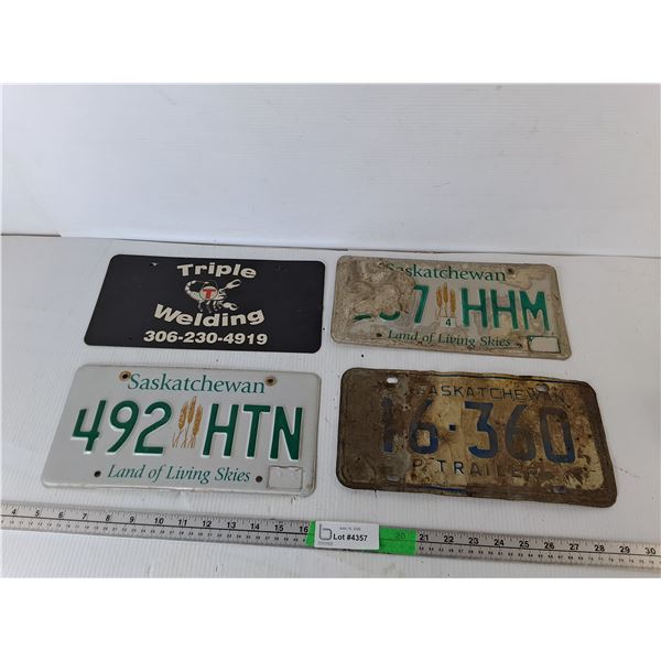 (3) Saskatchewan License Plates & Triple Welding Plate