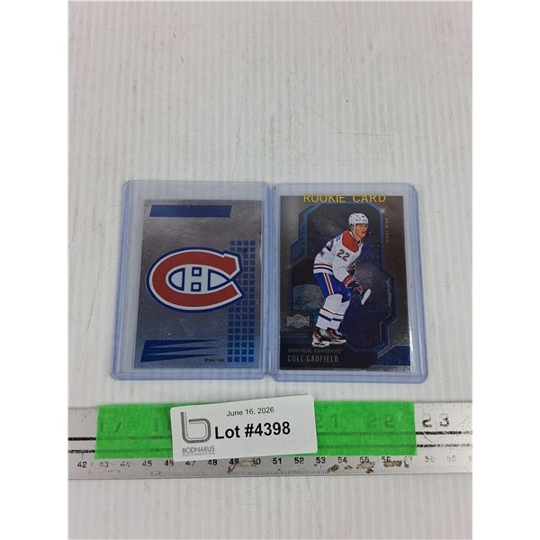 Montreal Canadiens Logo Sticker & Metal Universe Cole Caufield Hockey Card, Cannot Authenticate