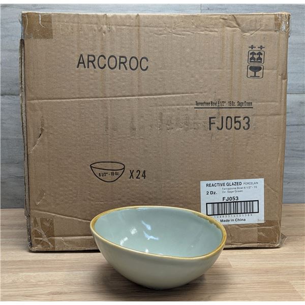 Terrastone Sage Green 15oz, 6.5" Bowls, Arcoroc FJ053 - Lot of 24