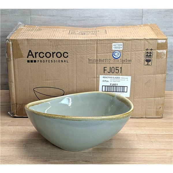 Terrastone Sage Green 70oz, 10-1/2" Bowls, Arcoroc FJ051 - Lot of 6 (1 Case)
