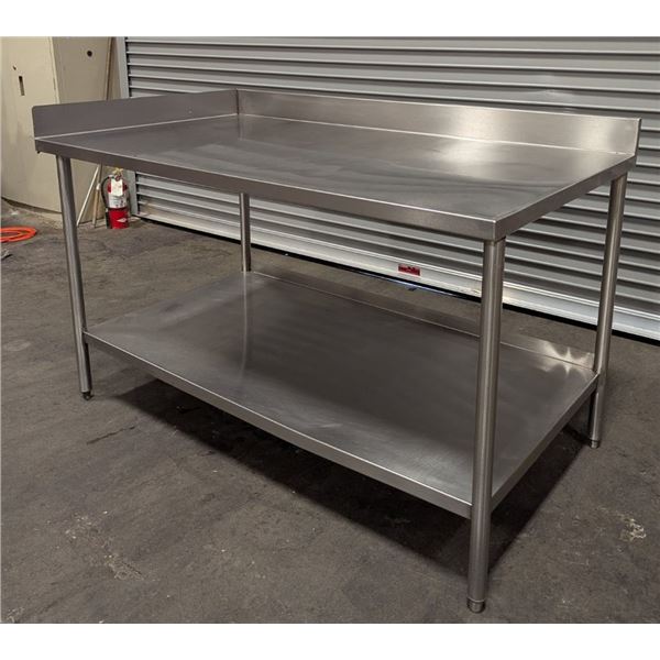 62" x 35-1/2" Stainless Steel Work Table With Back/Side Splashes