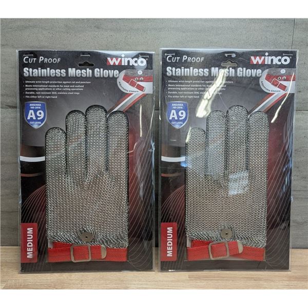 Winco Stainless Mesh Gloves, Medium - Lot of 2