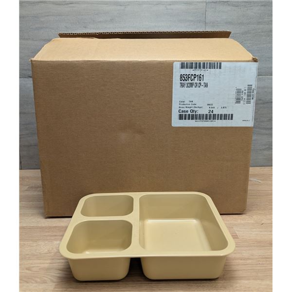 Cambro Plastic Rectangular Trays w/3 Compartments - Lot of 24 (1 Case)