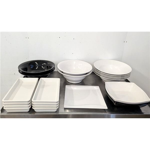 Assorted Elite Global Solutions Melamine Platters, Plates & Bowls - Lot of  20pc