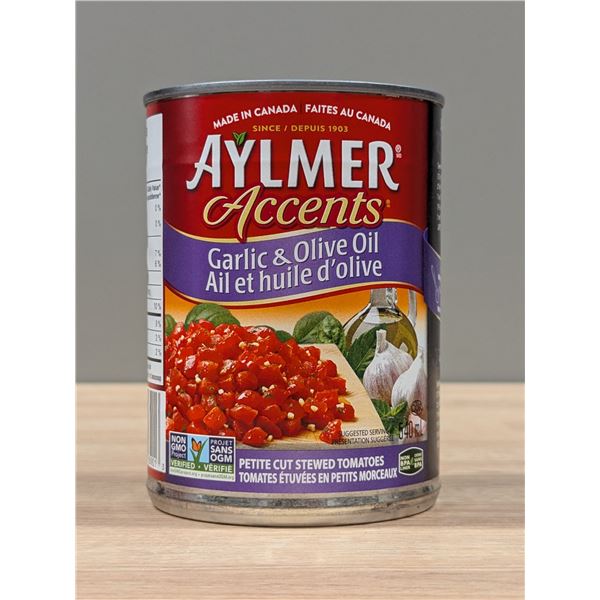 Aylmer Accents Garlic & Olive Oil Petite Cut Stewed Tomatoes, 540ml - Lot of 10