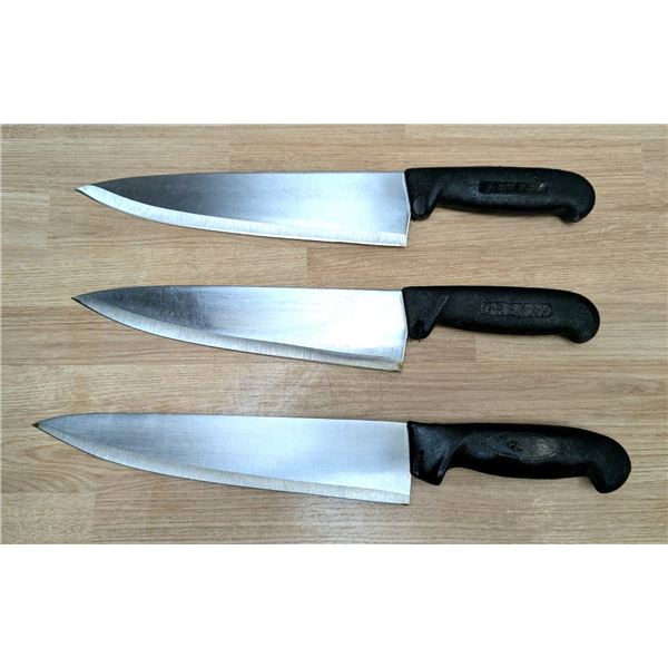 Used, Sharpened Cook Knives, Black Handles - Lot of 3 | Knife8/RackG