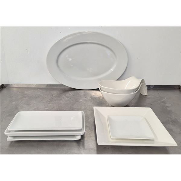 Assorted White Plates, Platters & Handled Bowls - Lot of 8pcs | BF7/Pallet