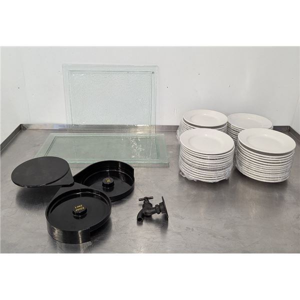 Glass Platters, Round White Plates & Misc - Lot of 50pcs | BF8/Pallet