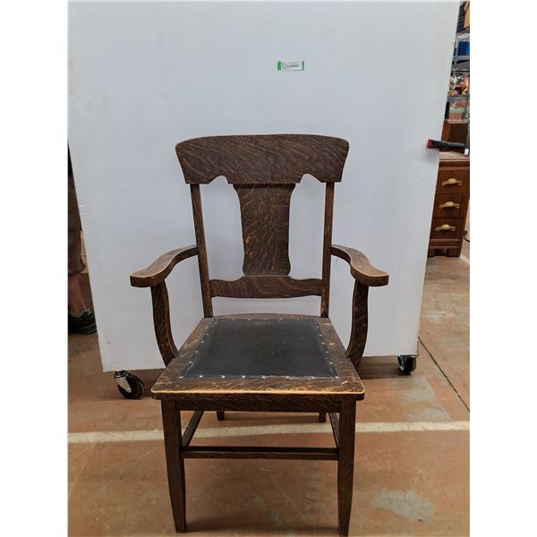 *Wooden Captains Chair Leather Seat No Shipping