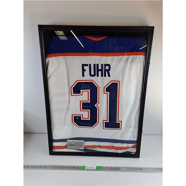 #Framed Grant Fuhr Autographed Jersey w/Certificate Of Authenticity