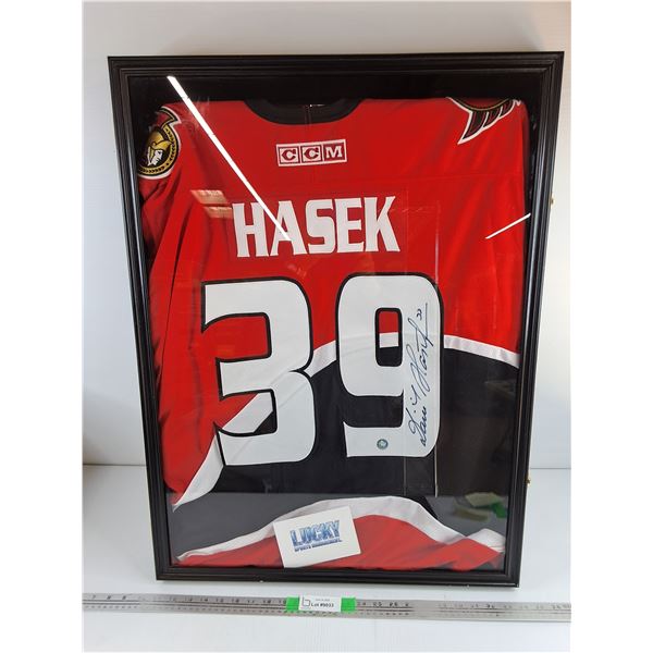 #Framed Dominik Hasek Autographed Hockey Jersey w/Certificate of Authenticity