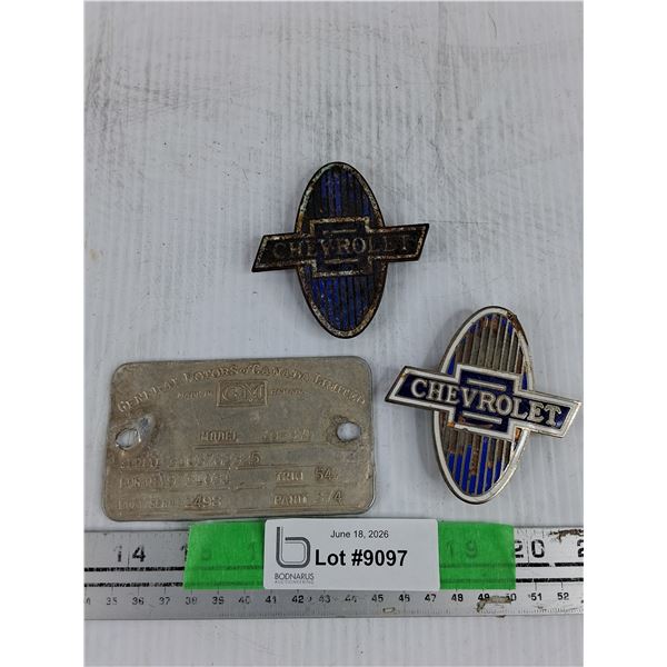 Antique Chevrolet Badges & GM of Canada Vin Plate
