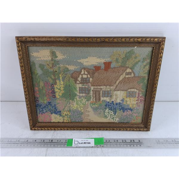 Vintage Framed Embroidery Art Wall Decor 15" x 12"
