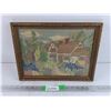 Image 1 : Vintage Framed Embroidery Art Wall Decor 15" x 12"