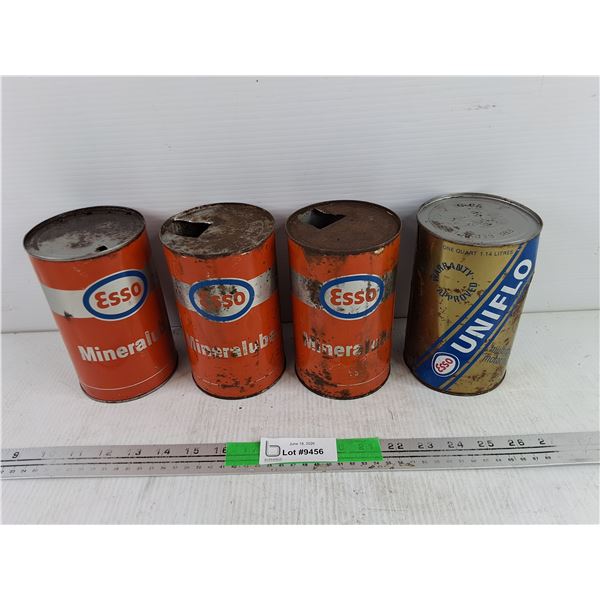 Esso Mineralube Cans - Empty, Esso Uniflo Multi Grade Motor Oil Can - Sealed, Cannot Ship