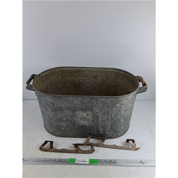 Galvanized Tub 21" x 12" x 12", Ice Skates Blades, Cannot Ship