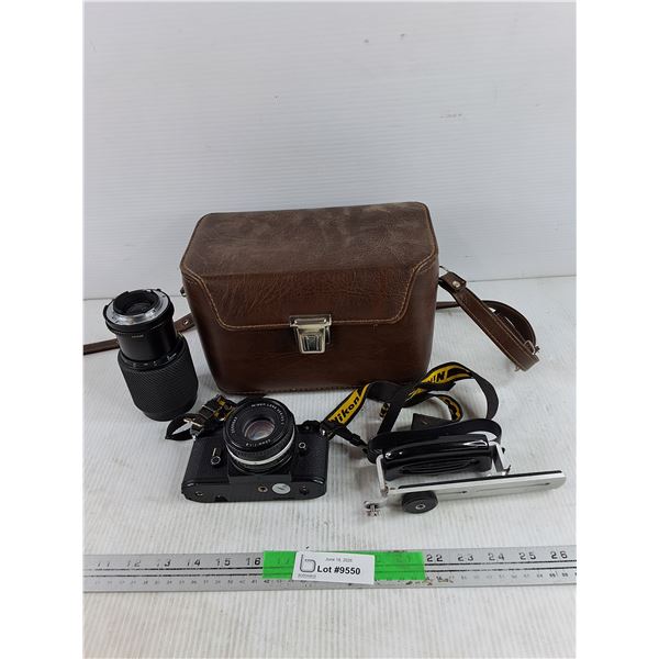 Vintage Nikon Film Camera, Lens & Camera Bag - As Is