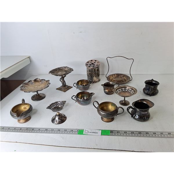 Mostly Silver Plated Vintage Dish Lot- Creamer, Sugar Bowl, Candy Dishes, Misc.