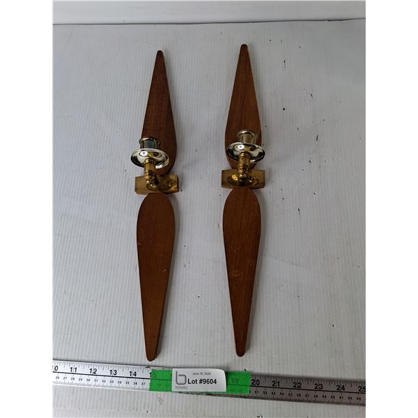Mid Century Wooden Wall Sconces 19"