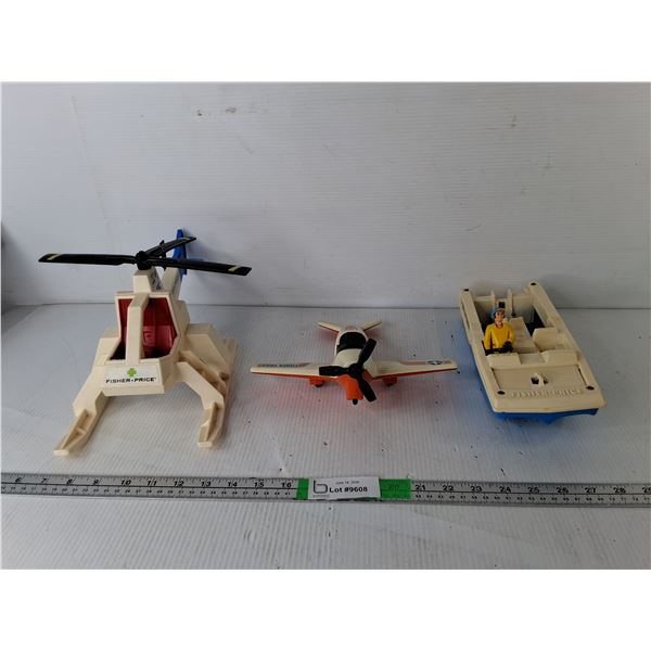 Vintage Fisher Price Toy Boat, Plane & Helicopter