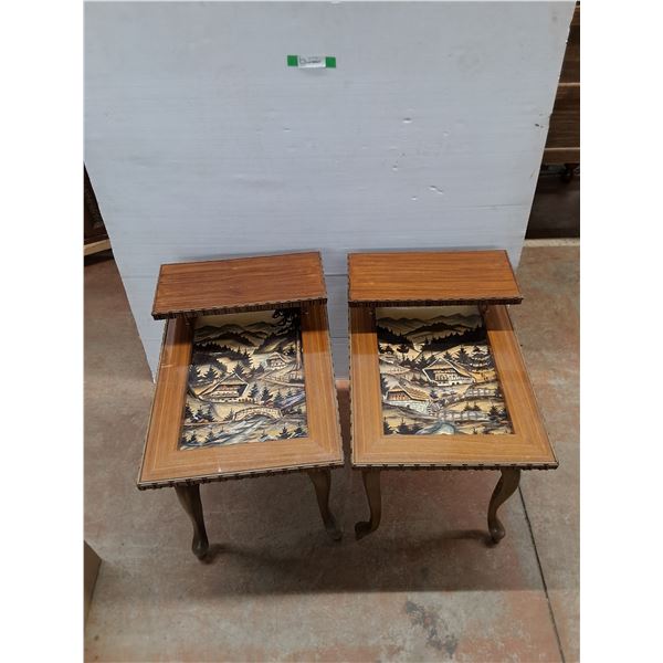 *Vintage Carved Wood Hand Painted Austrian Village End Tables 23" x 24" x 18, PICKUP ONLY