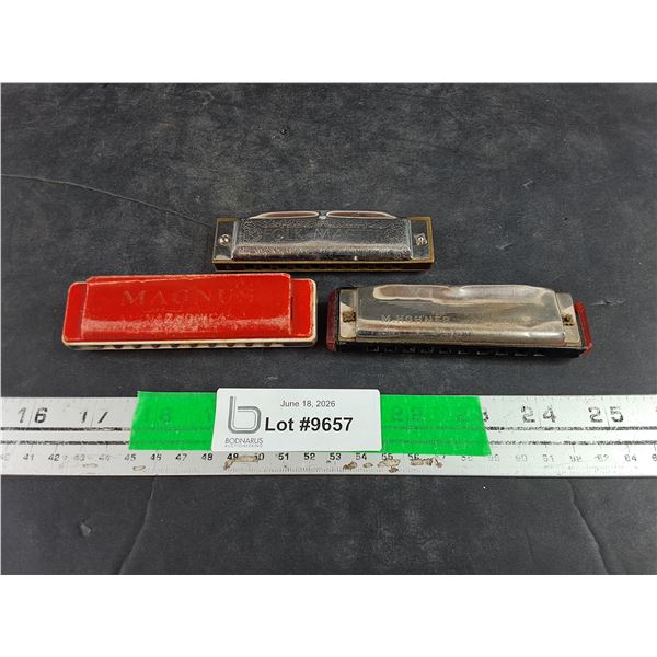(3) Vintage Harmonicas - Folk Masters, M. Hohner, Magnus