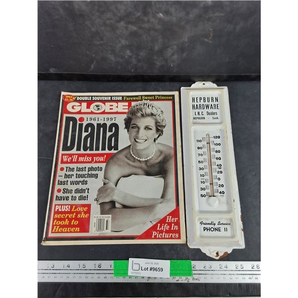 Vintage Globe Magazine, Hepburn Hardware Wall Thermometer